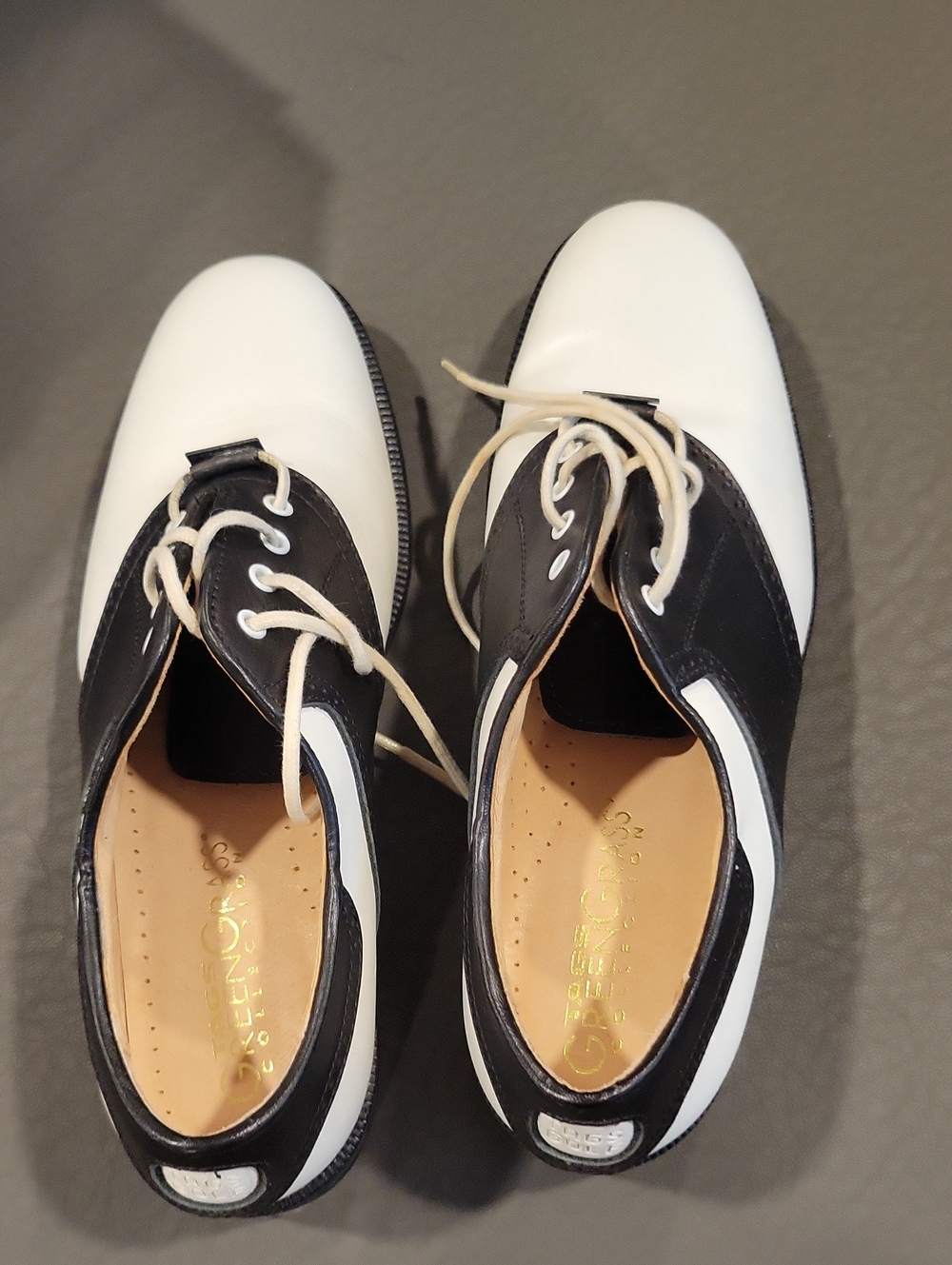 Black and White Gold Shoes with White Laces